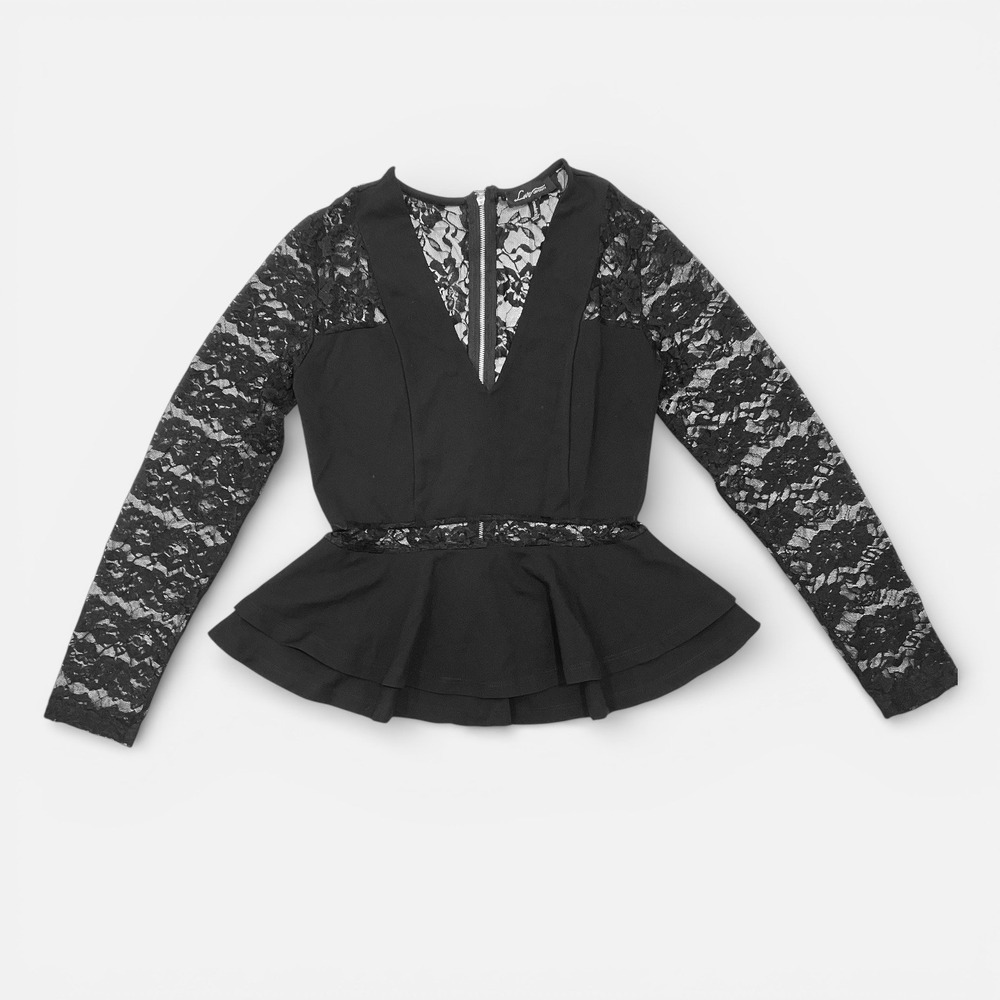 Whimsygoth Black Lace Peplum Top‎ M Coquette Fairy Grunge Gothic Emo Romantic